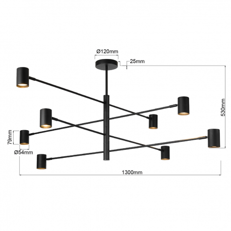LP-731/8P BK Lampa wisząca Snow 8 czarna 8xGU10 LIGHT PRESTIGE
