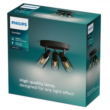 8720169299351 Lampa Sufitowa Reflektor 3x E14 Czarna Palms Philips