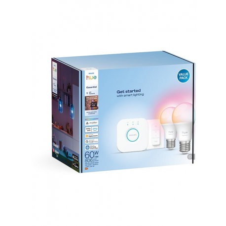 8721103103659 Podstawowy zestaw startowy: 2 inteligentne żarówki E27 (806 lm) + regulator przyciemniania PHILIPS HUE