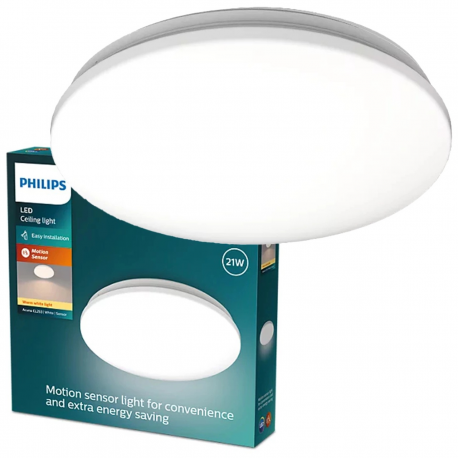 8720169296022 Lampa Sufitowa Plafon LED 21W 2500lm 2700K z Czujnikiem Zmierzchu Biała Acuna PHILIPS