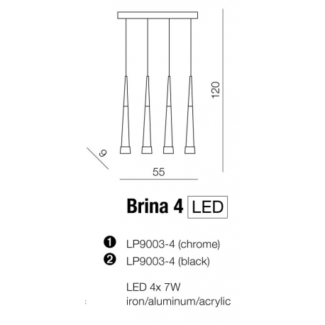 BRINA 4 LED AZ0955 LAMPA WISZĄCA AZZARDO LED 4 X 7W CZARNA