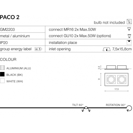 PACO2 GM2201 ALU LAMPA OCZKO WPUSZCZANE AZZARDO ALU