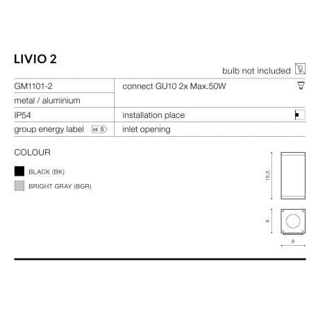 LIVIO 2 GM1101-2 KINKIET ZEWNĘTRZNY AZZARDO BRIGHT GRAY