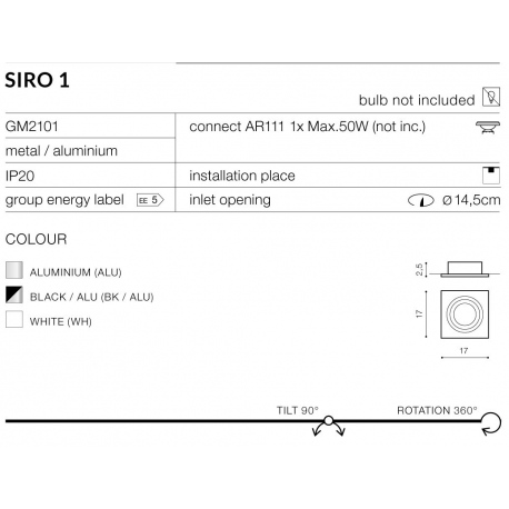 SIRO 1 GM2101 BK/ALU LAMPA WPUSZCZANA AZZARDO BLACK
