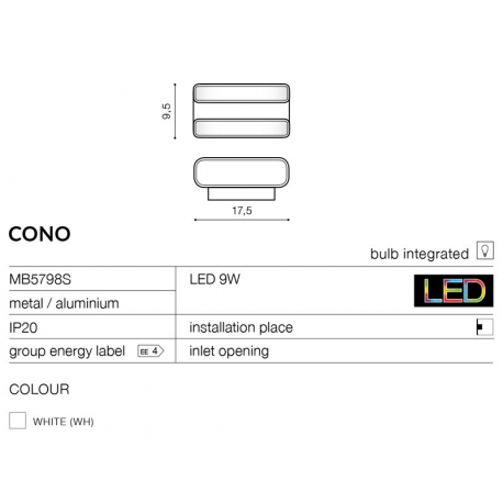 CONO WHITE MB5770 LAMPA KINKIET LED AZZARDO WHITe