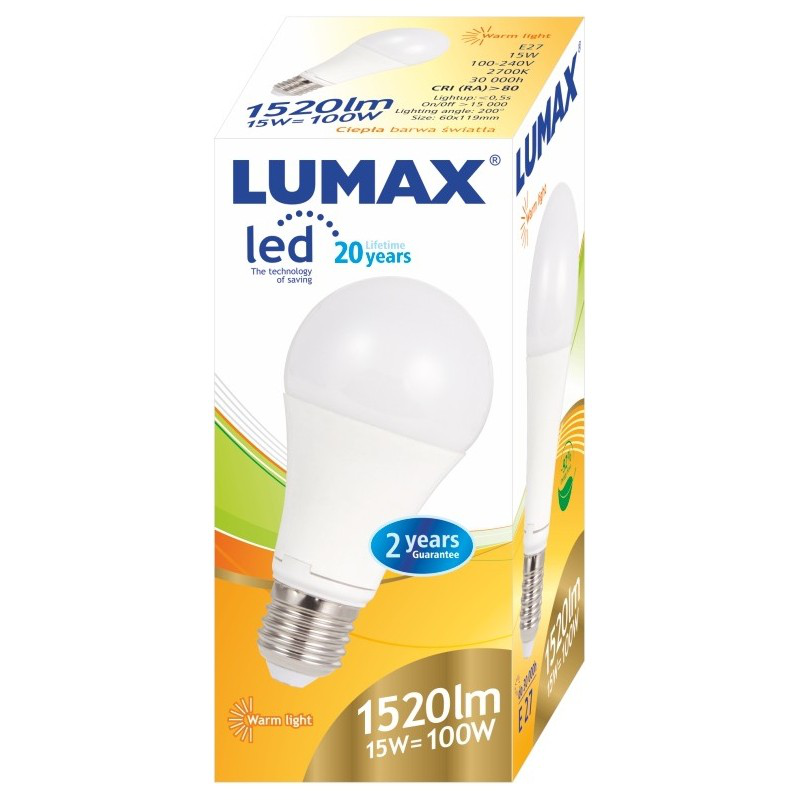 LUMAX LL084P A60 15W-100W E27 2700K ŻARÓWKA LED