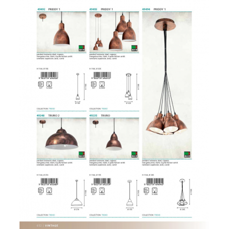 PRIDDY 1 49492 LAMPA WISZĄCA VINTAGE EGLO