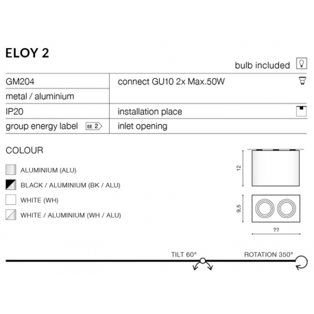 ELOY 2 GM4204 ALU LAMPA NATYNKOWA AZZARDO ALUMINIUM