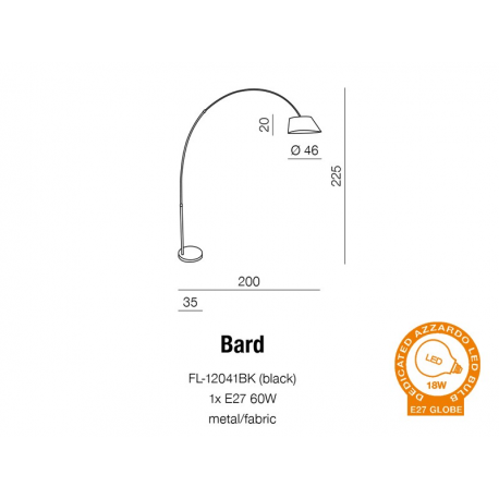 BARD LAMPA PODŁOGOWA FL-12041BK (BLACK) AZZARDO