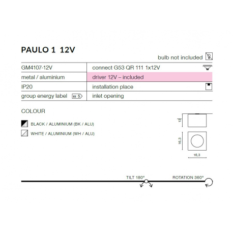 Lampa Paulo 1 BLACK 12V AZzardo GM4107 BK/ALU