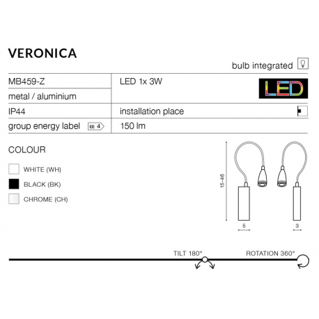 VERONICA WHITE MB459-Z-WH KINKIET LED AZZARDO