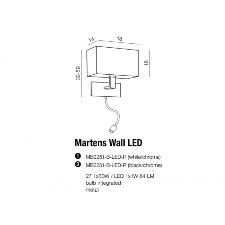 MARTENS KINKIET LED MB2251-B-LED-R CZARNY/CHROM AZZARDO