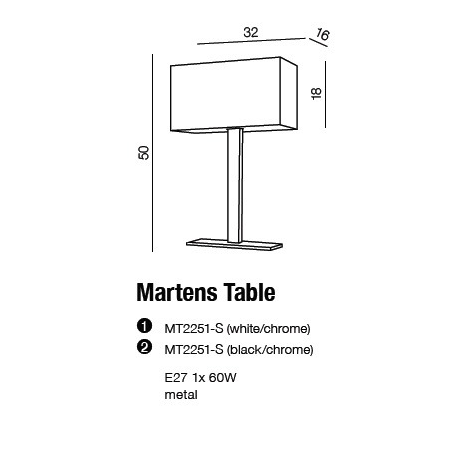 MARTENS LAMPKA STOŁOWA MT2251-S CZARNY/CHROM AZZARDO