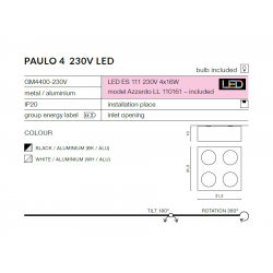 PAULO 4 230V LAMPA NATYNKOWA GM4400-230V CZARNY/ALUMINIUM AZZARDO