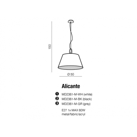 ALICANTE BLACK MD2361-M BK GR LAMPA WISZĄCA AZZARDO
