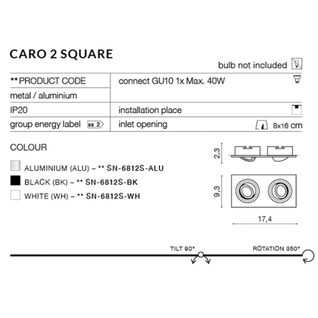 CARO 2S SN-6812S-ALU OPRAWA WPUSZCZANA W SUFIT AZZARDO