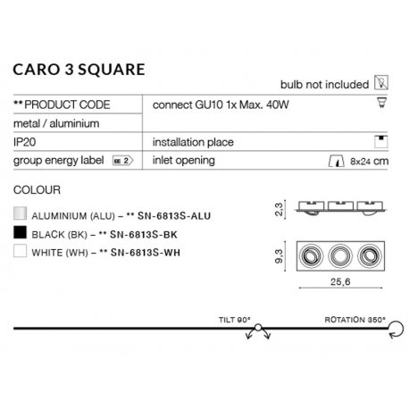CARO 3S SN-6813S-BK OPRAWA WPUSZCZANA W SUFIT AZZARDO