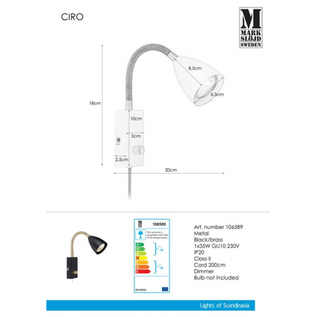 CIRO 106589 KINKIET CZARNY FLEX MARKSLOJD