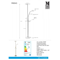 FRIEND 107009 Podłogowa LED Antyczny Mosiądz USB MARKSLOJD