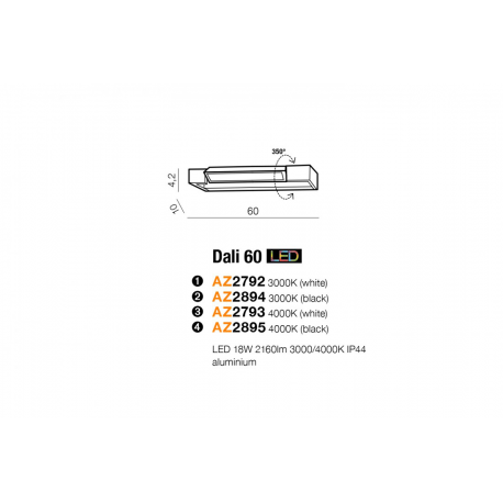 DALI 60 4000K WHITE AZ2793 KINKIET LEDOWY IP44 AZZARDO
