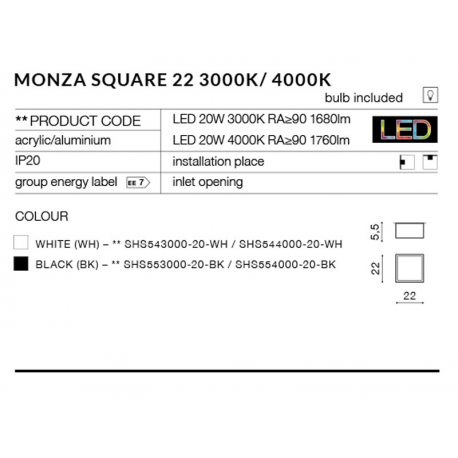 MONZA S 22 BK 4000K AZ2270 PLAFON CZARNY NATYNKOWY AZZARDO LED
