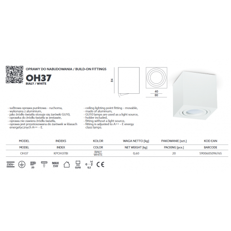 LAMPA NATYNKOWA TUBA RUCHOMA OH37 KPOH37BI KOBI