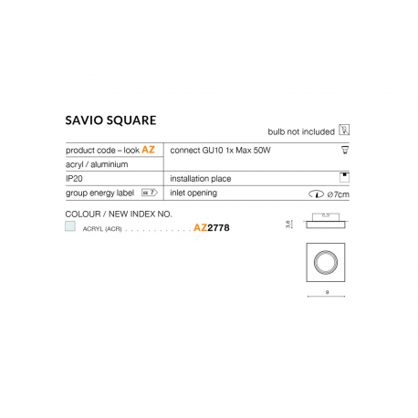SAVIO SQUARE AZ2778 LAMPA OCZKO WPUSZCZANE AKRYL AZZARDO
