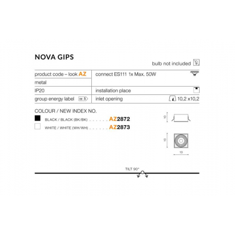 NOVA 2 GIPS BK/BK AZ2935 ES111 LAMPA OCZKO WPUSZCZANE SPOT AZZARDO