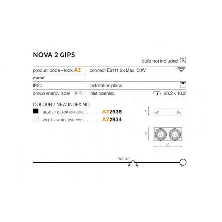 NOVA 2 GIPS BK/BK AZ2935 ES111 LAMPA OCZKO WPUSZCZANE SPOT AZZARDO
