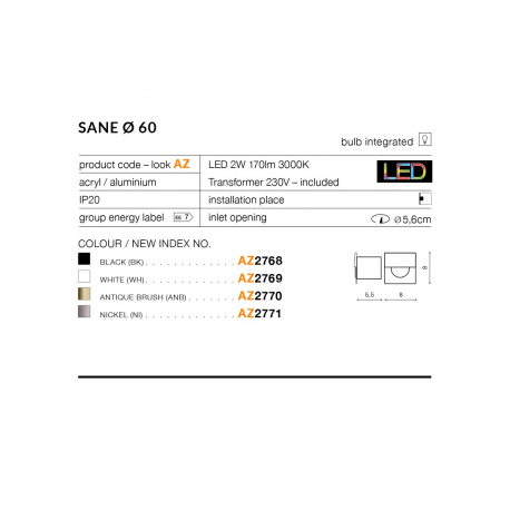 SANE FL 60 AZ2770 KINKIET LED ANTIQUE BRUSH AZZARDO